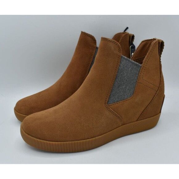 Sorel Womens Size 8 Out N About Wedge Suede Velvet Tan Gum 2 Waterproof Shoes